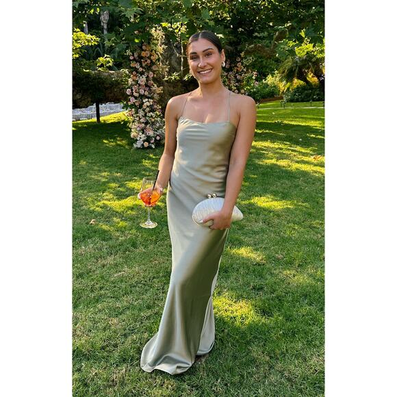 Show Me Your Mumu Dani Slip Dress in Moss Green Luxe Satin S NWT - Picture 2 of 7